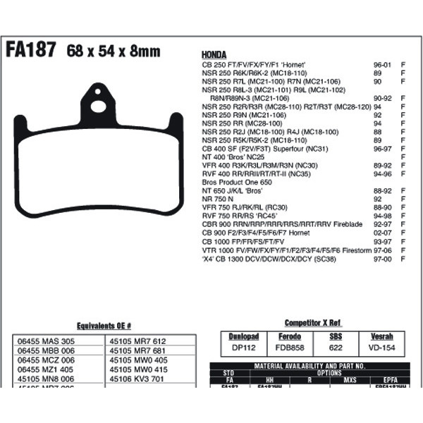 EBC EBC Brake Pads EPFA187HH